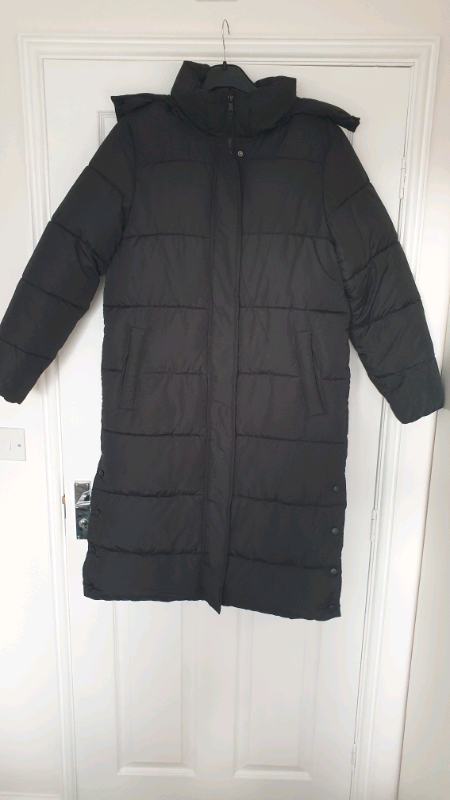 Ladies black long puffer coat with hood 